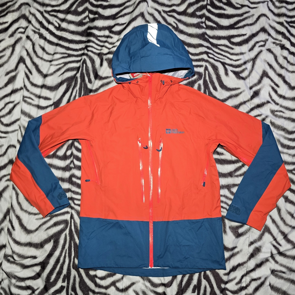 Jack Wolfskin Alpspitze 3l Waterproof Hard Shell Jacket Mens S Orange Blue New